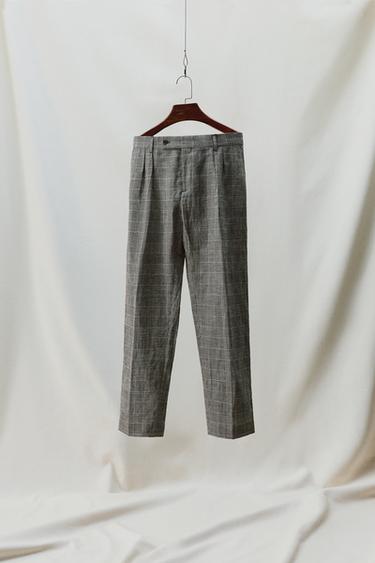 CHECK WOOL BLEND LINEN SUIT TROUSERS AARON LEVINE X ZARA - Black / White by Zara