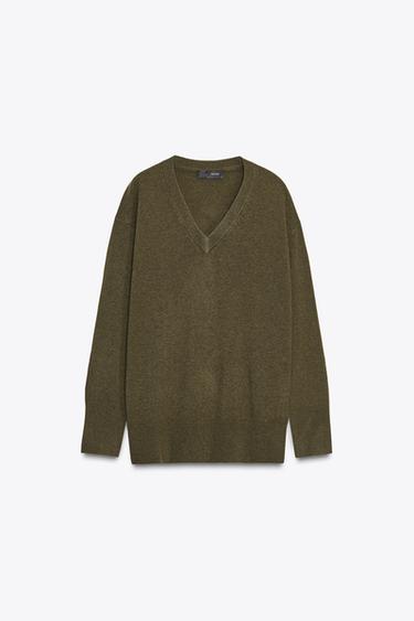 100% WOOL OVERSIZE SWEATER - Hunter green by Zara