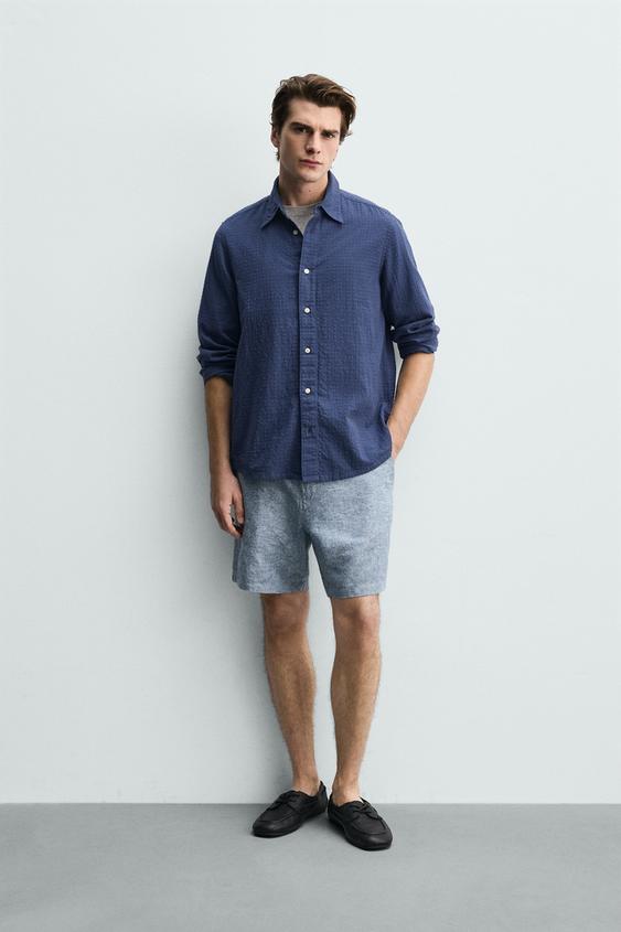 TEXTURED REGULAR FIT BERMUDA SHORTS - Blue/White by Zara - Image 0