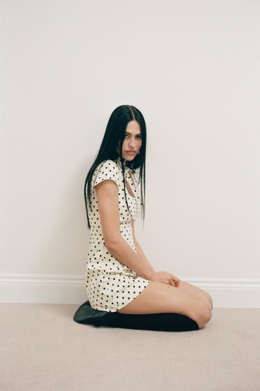 POLKA DOT SHORT DRESS WITH TIE DETAIL - Ecru / Black by Zara