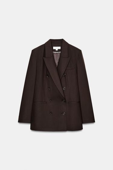 DOUBLE-BREASTED BLAZER WITH SHOULDER PADS - Brown by Zara