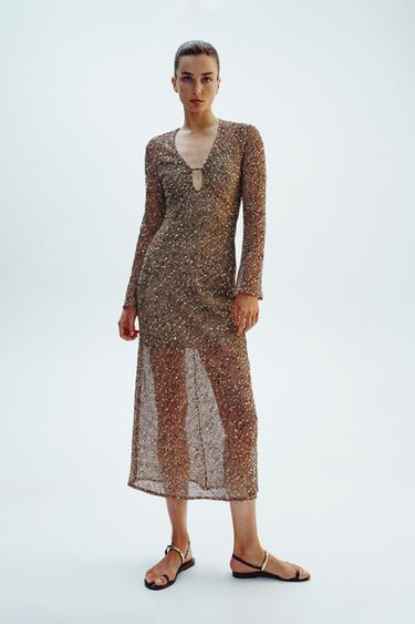 SEQUINNED MIDI DRESS - Brown by Zara - Image 0