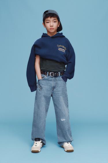 EMBROIDERED SLOGAN HOODIE - Navy blue by Zara