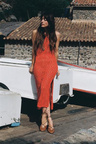 POINTELLE KNIT MIDI DRESS - Orange by Zara