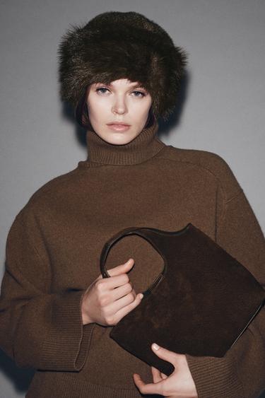 LEATHER MINI TOTE BAG - Dark brown by Zara