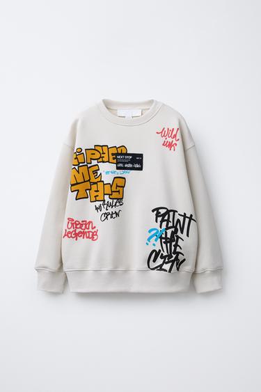 GRAFFITI LABEL SWEATSHIRT - Ecru by Zara