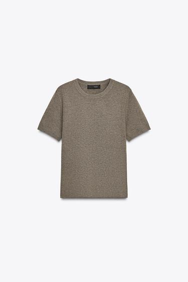 SHORT SLEEVE SOFT-TOUCH KNIT JUMPER - Taupe grey by Zara