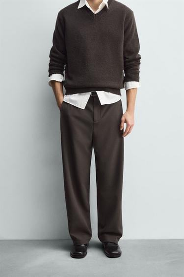 RELAXED FIT PLEATED TROUSERS - Chocolate by Zara