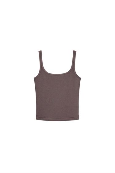 COTTON MODAL STRAPPY TOP - Brown / Taupe by Zara