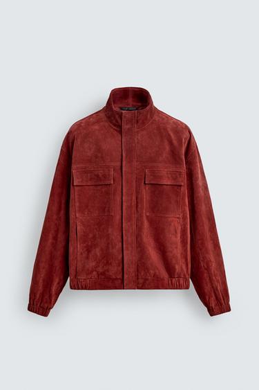 RELAXED FIT LEATHER JACKET - BORDEAUX by Zara