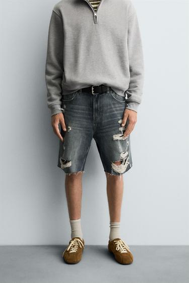 RIPPED DENIM BERMUDA SHORTS - Blue / Green by Zara