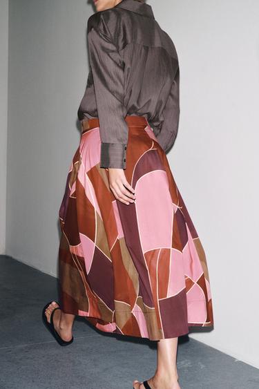 ZW COLLECTION PRINTED MIDI SKIRT - Pink by Zara