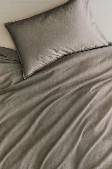 FADED STRIPED COTTON DUVET COVER - Brown by Zara