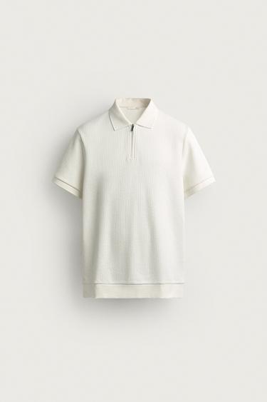 REGULAR FIT ZIP-UP POLO SHIRT - Oyster-white by Zara