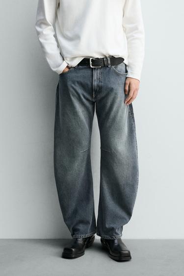 RELAXED BARREL FIT JEANS - Blue / Green by Zara