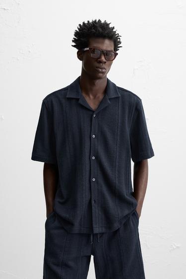 STRIPED JACQUARD SHIRT - Navy blue by Zara