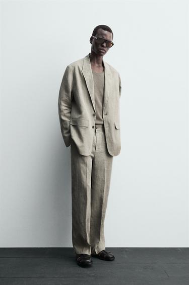 100% WASHED LINEN SUIT TROUSERS - Mink by Zara - Image 0