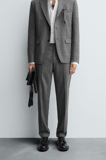 CHECK SUIT TROUSERS - Grey marl by Zara