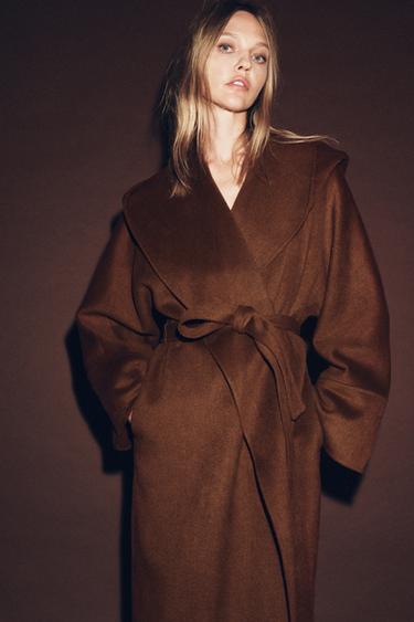 LONG BELTED COAT WITH WOOL ZW COLLECTION LIMITED EDITION - Brown by Zara