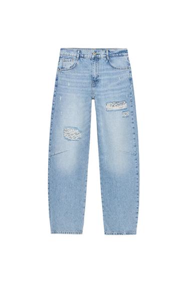 Z1975 RIPPED LACE BAGGY JEANS - Mid-blue by Zara