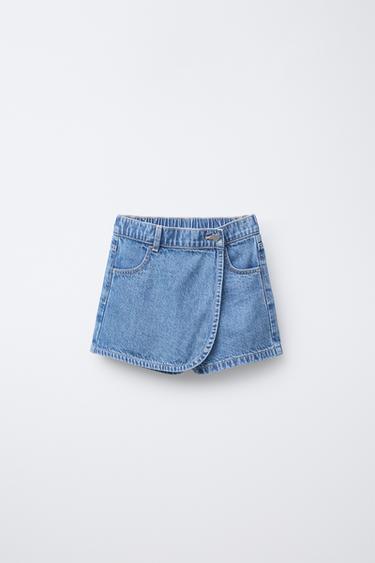 HIGH-WAIST HEART BUTTON DENIM BERMUDA SKORT - Mid-blue by Zara - Image 0