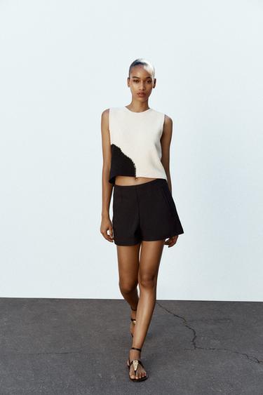 SLEEVELESS KNIT TOP - Ecru / Black by Zara - Image 0