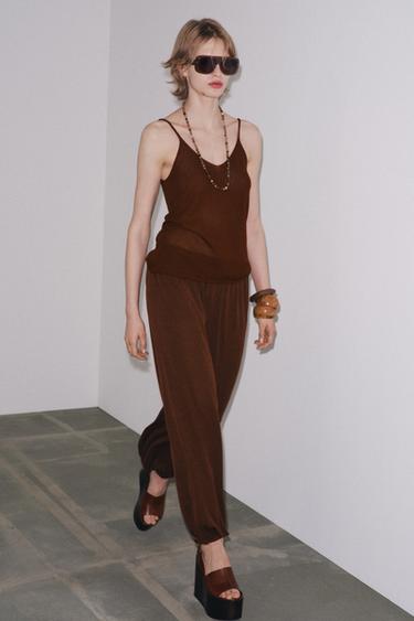 KNITTED STRAPPY TOP - Chocolate by Zara