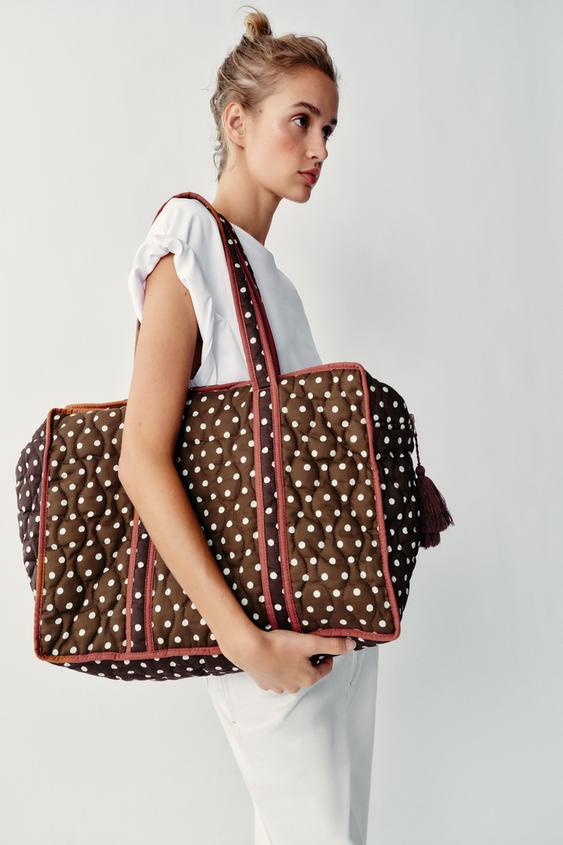 QUILTED DOT PRINT BAG - Brown by Zara - Image 0