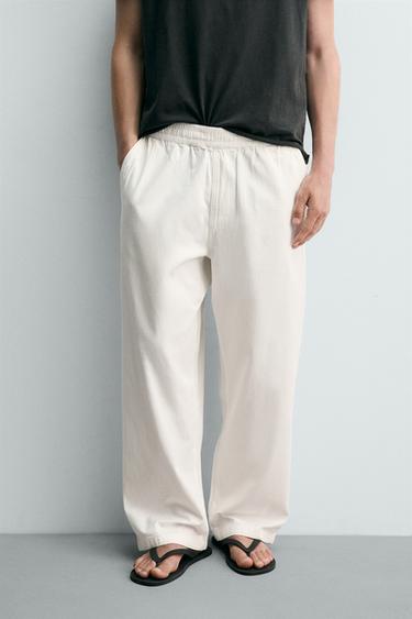 RELAXED FIT HERRINGBONE TROUSERS - White by Zara