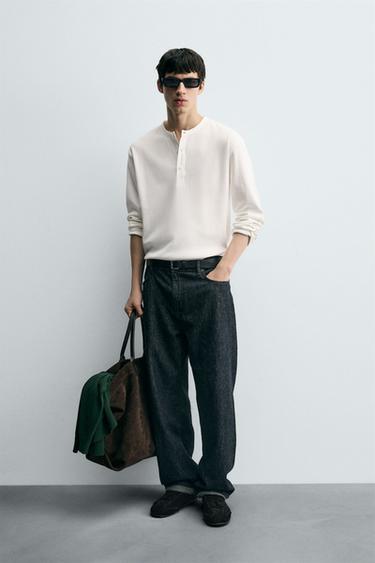 TEXTURED T-SHIRT WITH CONTRAST NECK - White by Zara - Image 0