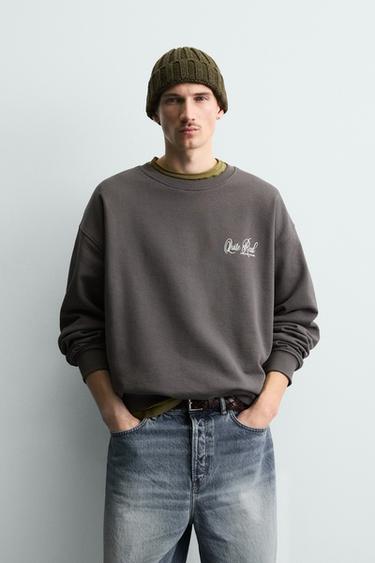 PRINTED CREW NECK SWEATSHIRT - Anthracite grey by Zara