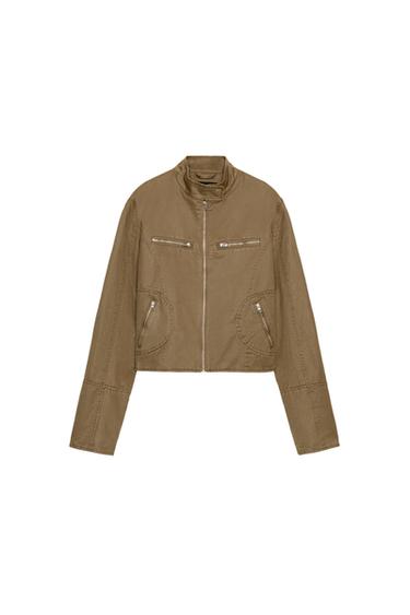 WASHED EFFECT STUDDED JACKET - Light khaki by Zara
