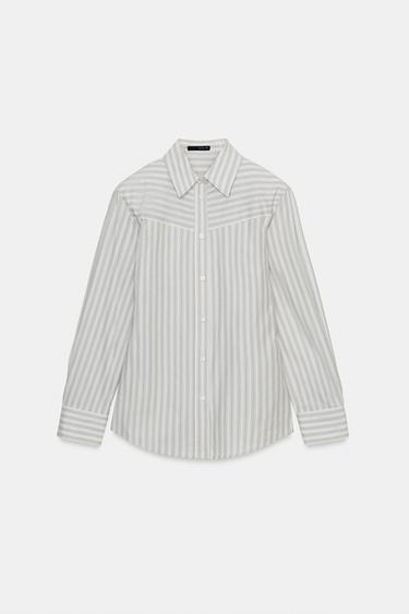 STRIPED FITTED POPLIN SHIRT - White / Grey by Zara