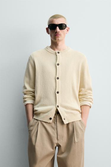 REGULAR FIT COTTON/LINEN CARDIGAN - Light beige by Zara
