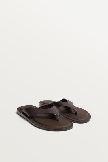 LEATHER STRAPPY SANDALS - Brown by Zara