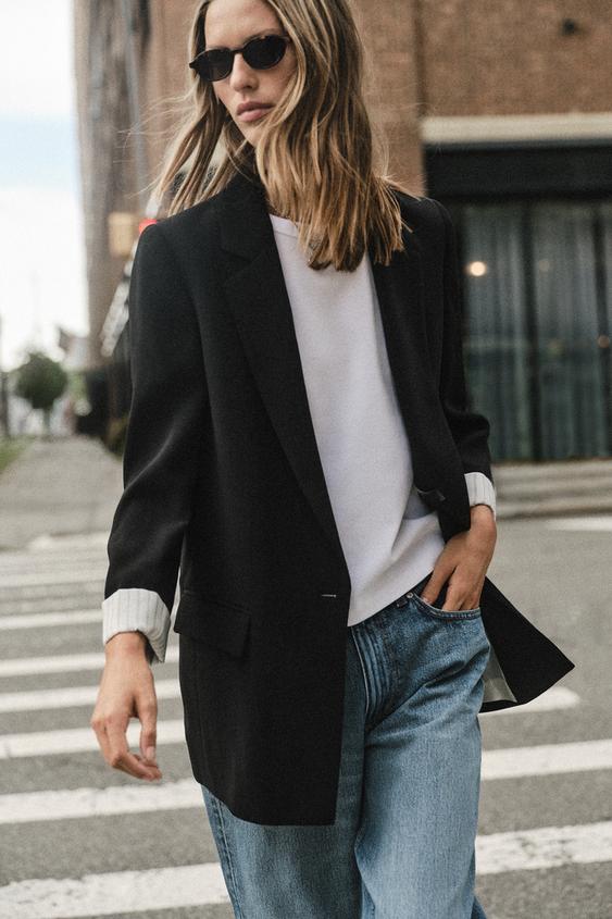 BLAZER WITH SHOULDER PADS AND PRINTED CUFFS - Black by Zara - Image 0