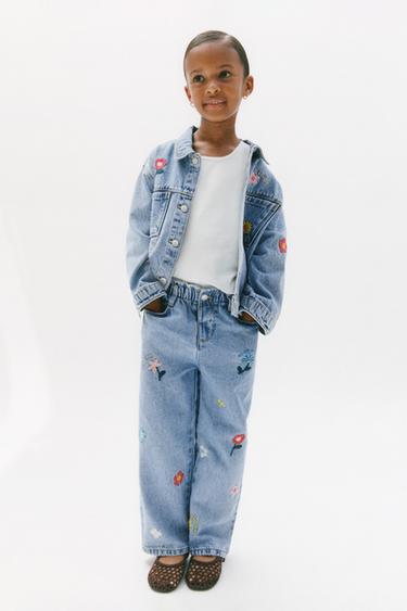 EMBROIDERED FLORAL PAPERBAG JEANS - Blue by Zara