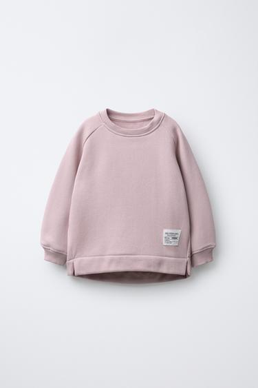 PLAIN SWEATSHIRT WITH LABEL - Pink / Mauve by Zara