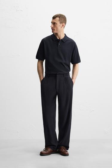 WASHED TEXTURED PIQUÉ POLO SHIRT - Navy blue by Zara - Image 0