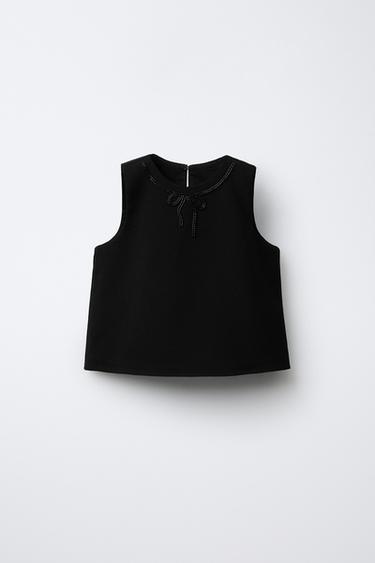 TOP WITH BOW AND BEADS - Black by Zara