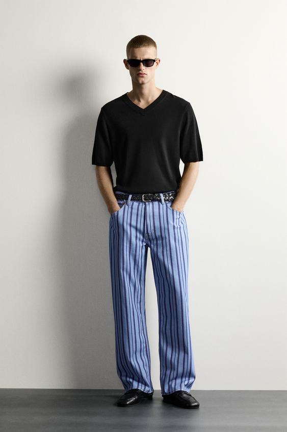STRIPED STRAIGHT-LEG TROUSERS - Blue by Zara - Image 0