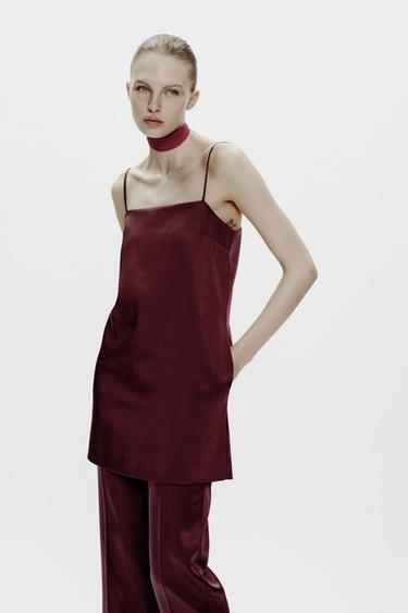 ZW COLLECTION HEAVY SATEEN DRESS - Burgundy by Zara - Image 0