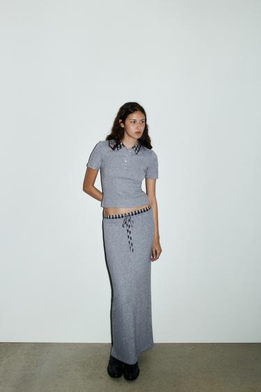 MIDI SKIRT WITH CONTRAST WAIST - Grey by Zara