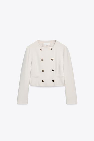 SHORT DOUBLE-BREASTED BLAZER - Ecru by Zara
