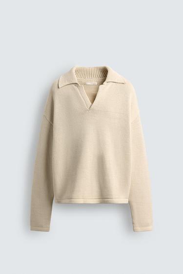 COTTON BLEND KNIT POLO SHIRT - Ecru by Zara