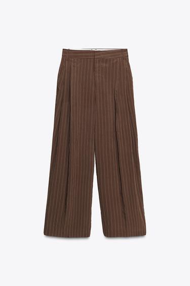 DOUBLE PLEAT TROUSERS WITH FLAPS - Brown / Ecru by Zara