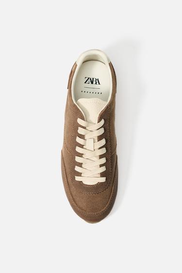 CONTRAST LEATHER TRAINERS - Brown by Zara