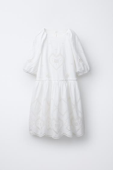 EMBROIDERED HEART DRESS - White / Pink by Zara
