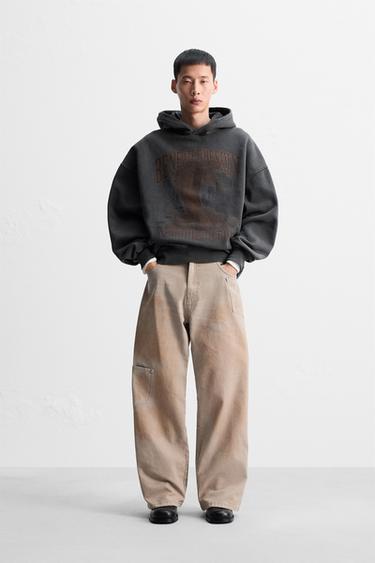 WASHED PRINT HOODIE - Dark anthracite by Zara - Image 0
