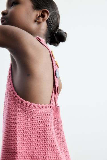 FLORAL CROCHET KNIT SHORT DUNGAREES - Pink by Zara